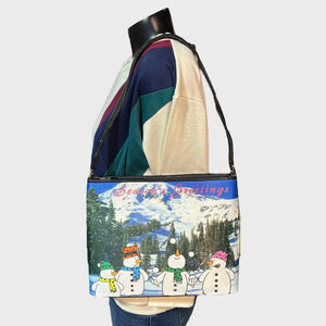 Boutique NEW Snowman Winter Scene Purse Snowmen Graphic Rhinestone Shoulder Bag